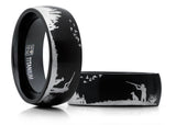 Men's Black Titanium Ring Wedding Band with Laser Etched Bird Duck Hunting Outdoor Ring, Comfort Fit 8mm