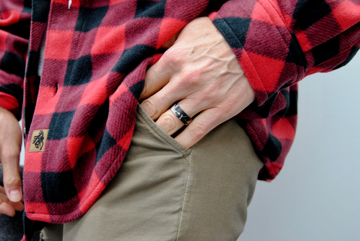 Men's Fly Fishing Ring Tungsten Wedding Band 8MM Lake Outdoors