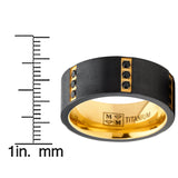Men's Black Zirconium Wedding Band With Gold Tone Plating and Black Cubic Zirconia CZ Comfort Fit 8mm