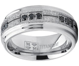 Men's Titanium Black Trinity Cubic Zirconia Ring Wedding Band With Shimmer Finish 8mm Comfort Fit