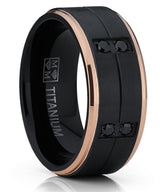 Men's Duo Black and Rose Gold Tone Titanium Wedding Band Ring Black Cubic Zirconia