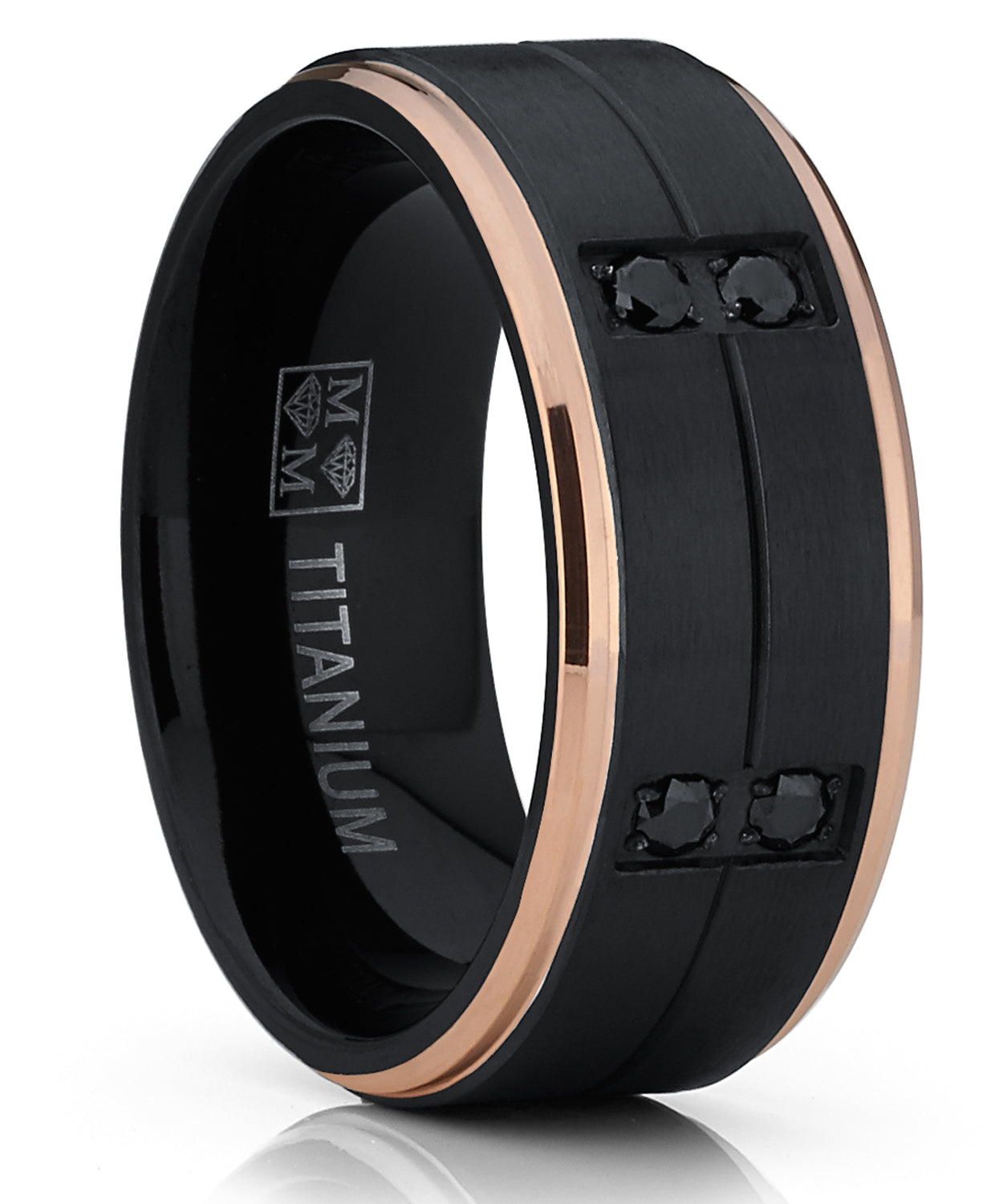 Men's Duo Black and Rose Gold Tone Titanium Wedding Band Ring Black Cubic Zirconia