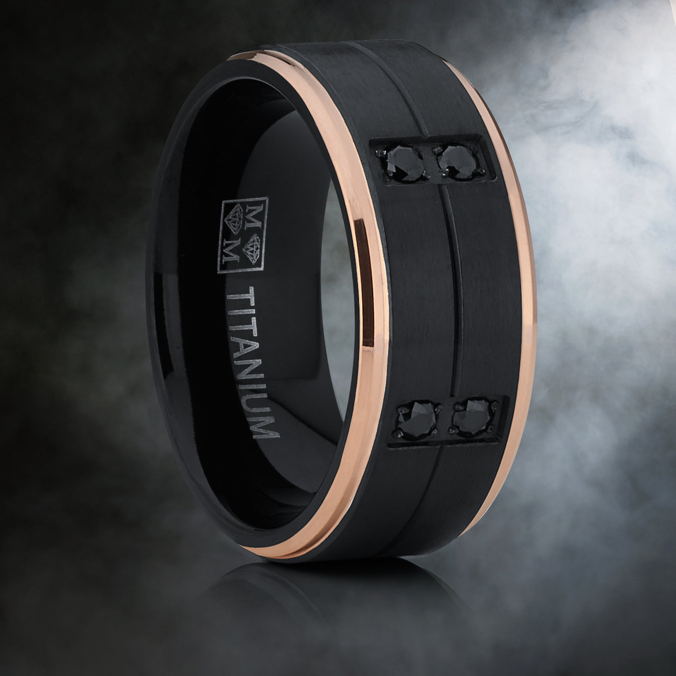Men's Duo Black and Rose Gold Tone Titanium Wedding Band Ring Black Cubic Zirconia