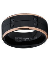 Men's Duo Black and Rose Gold Tone Titanium Wedding Band Ring Black Cubic Zirconia