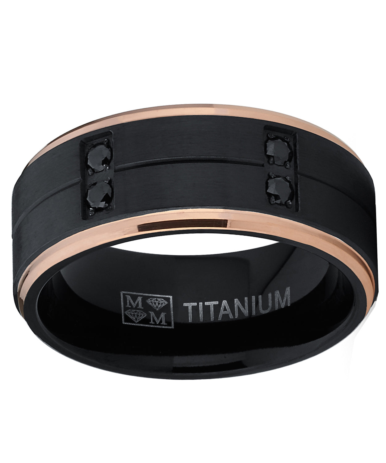 Men's Duo Black and Rose Gold Tone Titanium Wedding Band Ring Black Cubic Zirconia