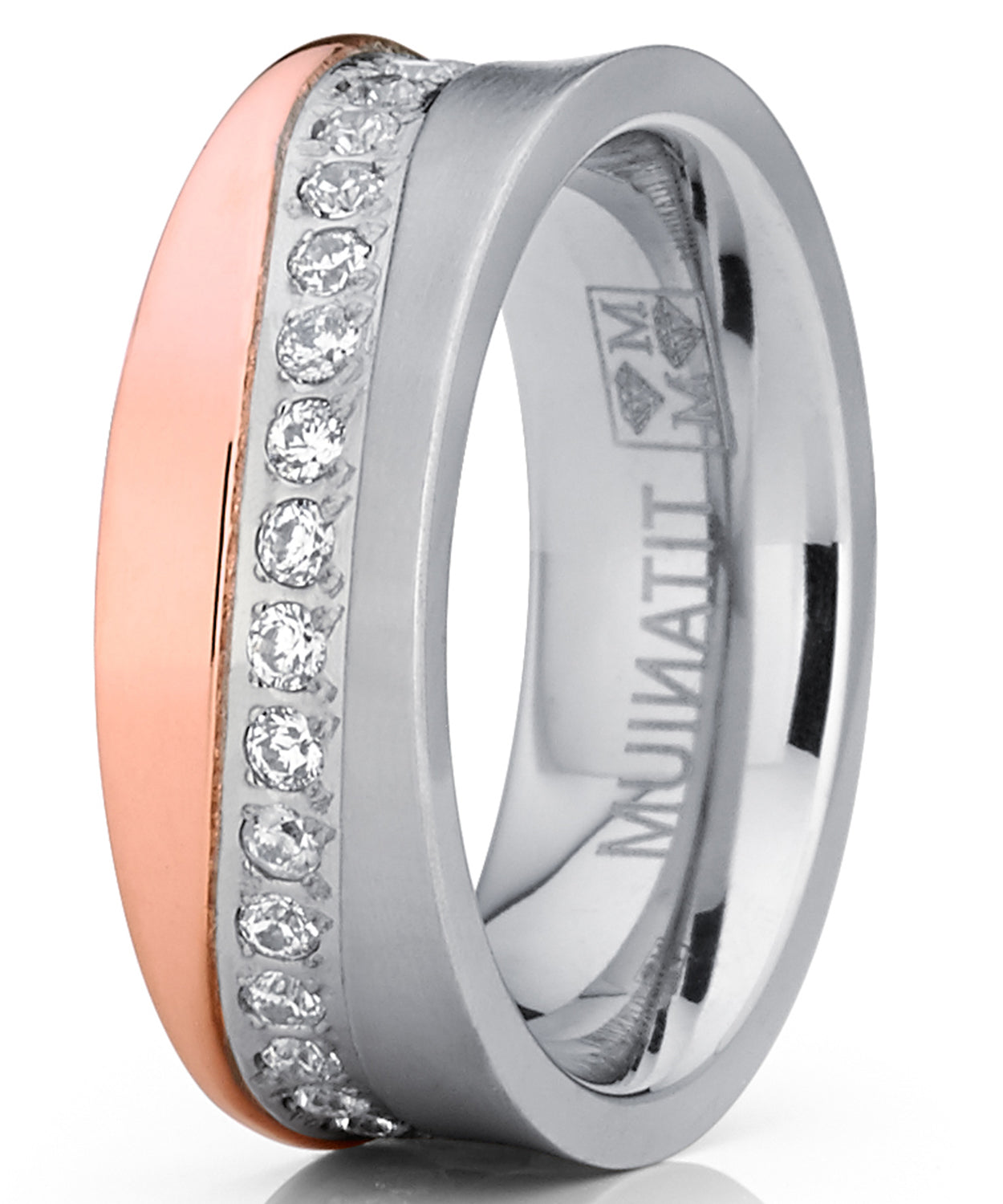 Women's Rose Gold Tone Duo Titanium Wedding Band Engagement Ring Cubic Zirconia
