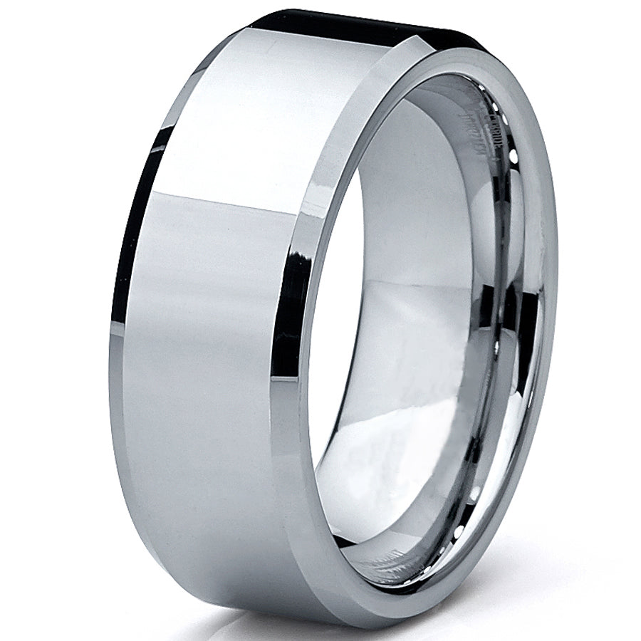 Men's High Polish Beveled Edge Tungsten Carbide Ring sizes 5 to 15