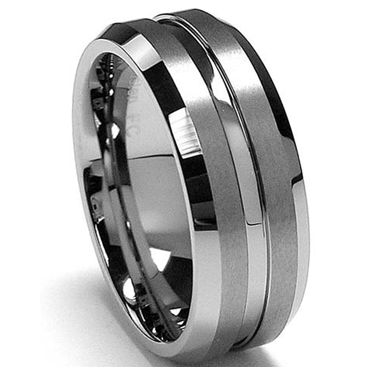 8MM High Polish / Matte Finish Men's Tungsten Ring Wedding Band Sizes 6 to 15