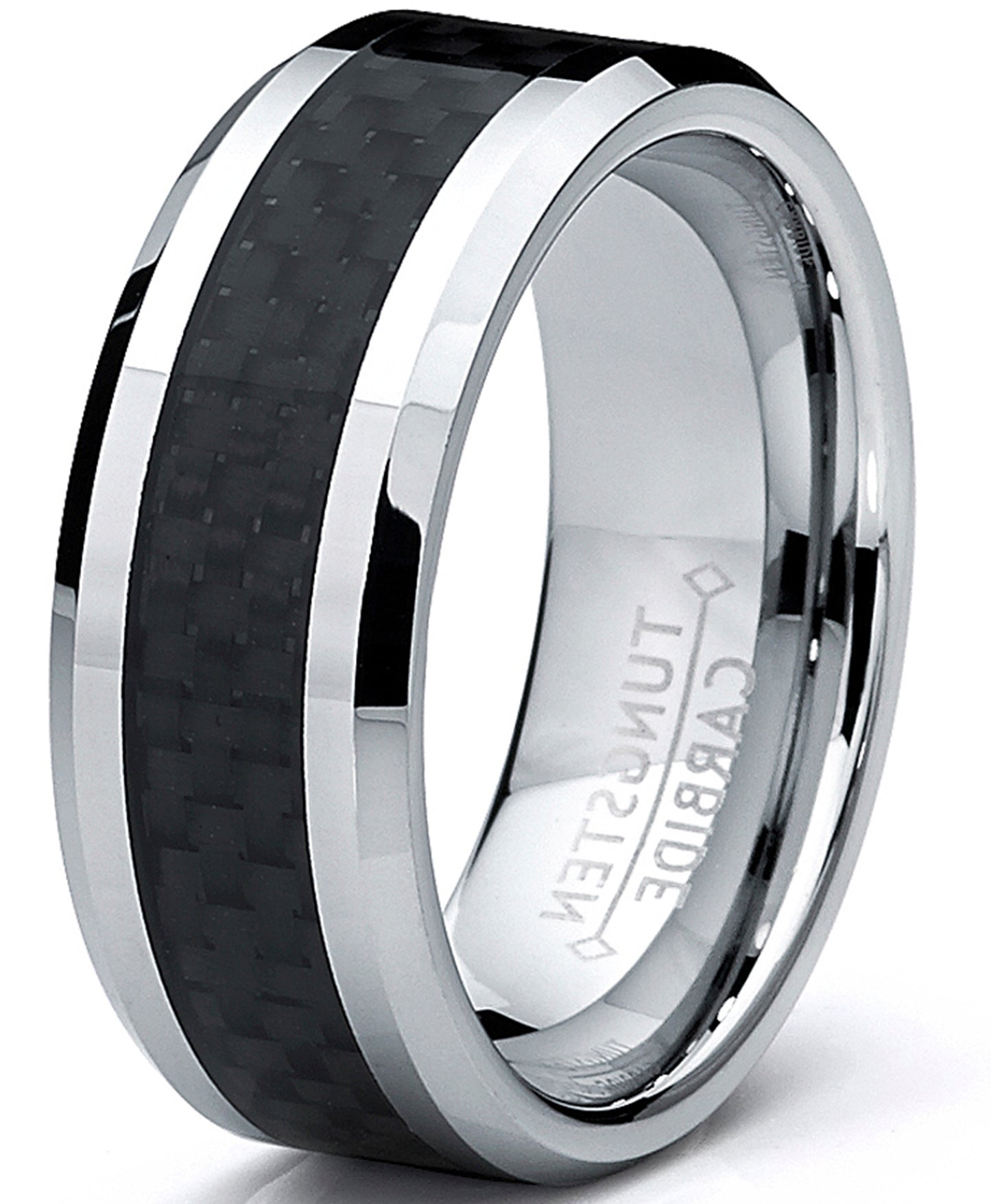 8MM Men's Tungsten Carbide Ring Wedding Band W/ Carbon Fiber Inaly sizes 5 to 15
