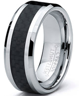 8MM Men's Tungsten Carbide Ring Wedding Band W/ Carbon Fiber Inaly sizes 5 to 15