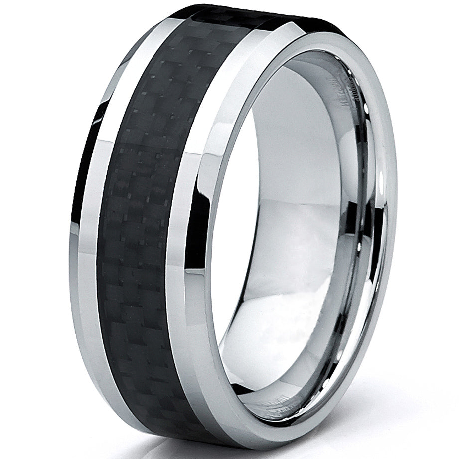 8MM Men's Tungsten Carbide Ring Wedding Band W/ Carbon Fiber Inaly sizes 5 to 15
