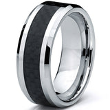 8MM Men's Tungsten Carbide Ring Wedding Band W/ Carbon Fiber Inaly sizes 5 to 15