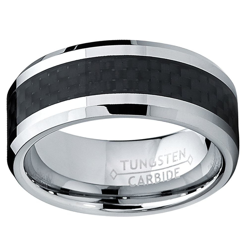 8MM Men's Tungsten Carbide Ring Wedding Band W/ Carbon Fiber Inaly sizes 5 to 15