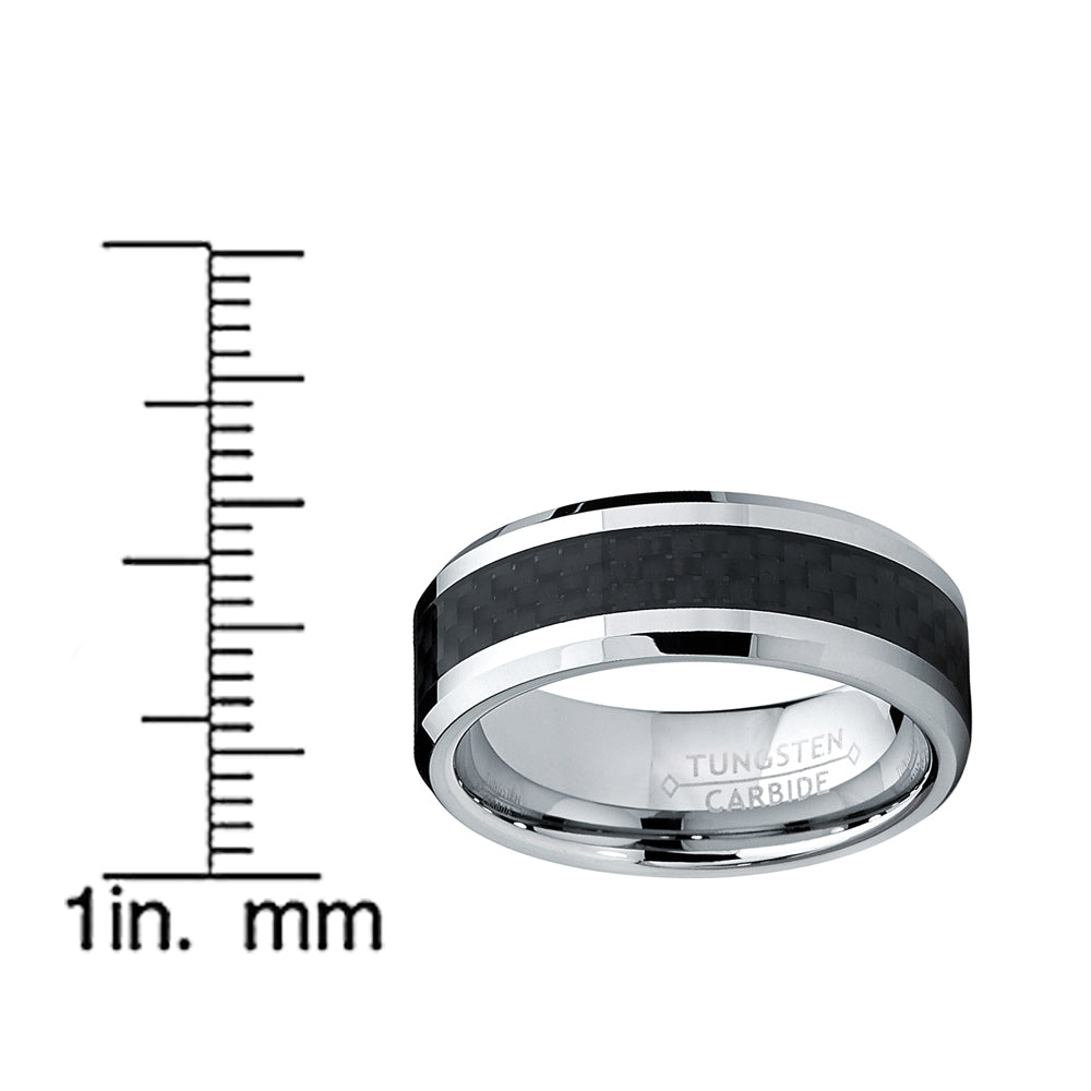 8MM Men's Tungsten Carbide Ring Wedding Band W/ Carbon Fiber Inaly sizes 5 to 15
