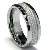 8MM Men's Tungsten Carbide Ring with White Carbon Fiber Inaly sizes 7 to 13