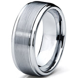 Men's Tungsten Ring Matte Finish High Polish Wedding Band Silver 8MM Comfort-fit