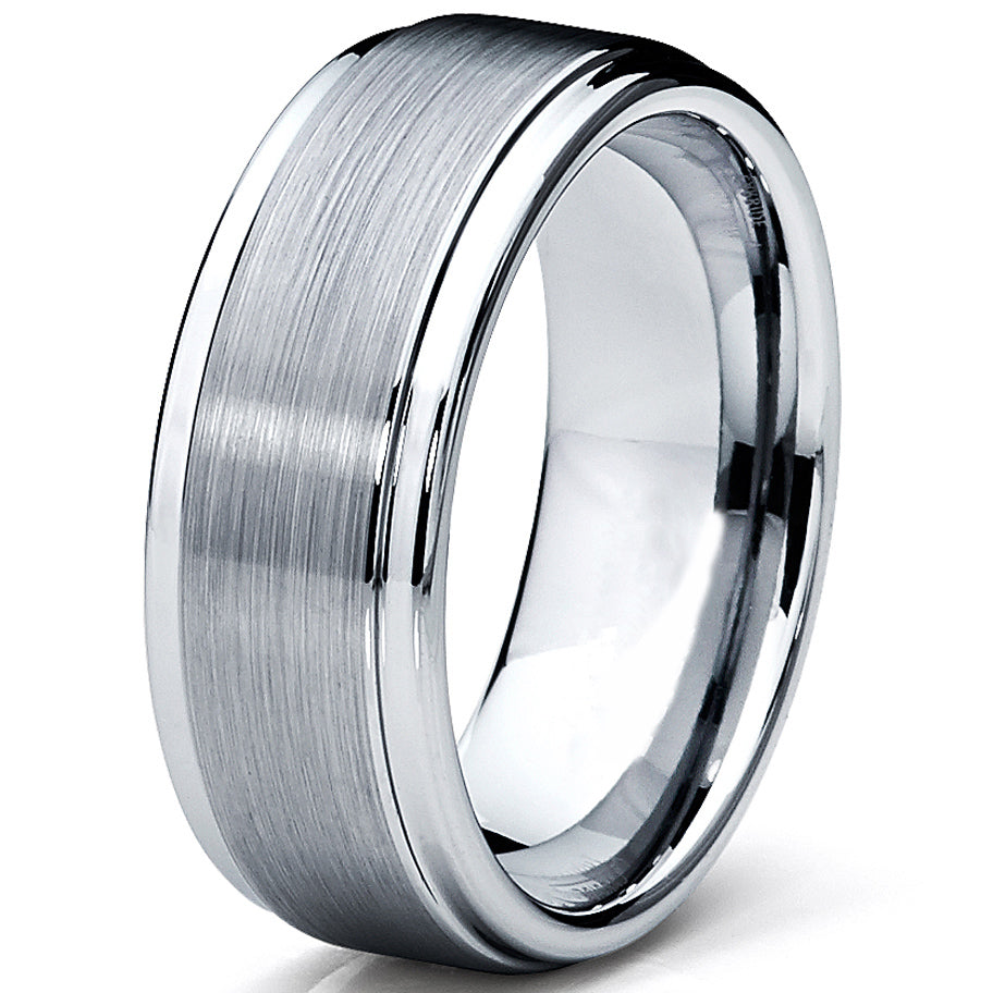 Men's Tungsten Ring Matte Finish High Polish Wedding Band Silver 8MM Comfort-fit
