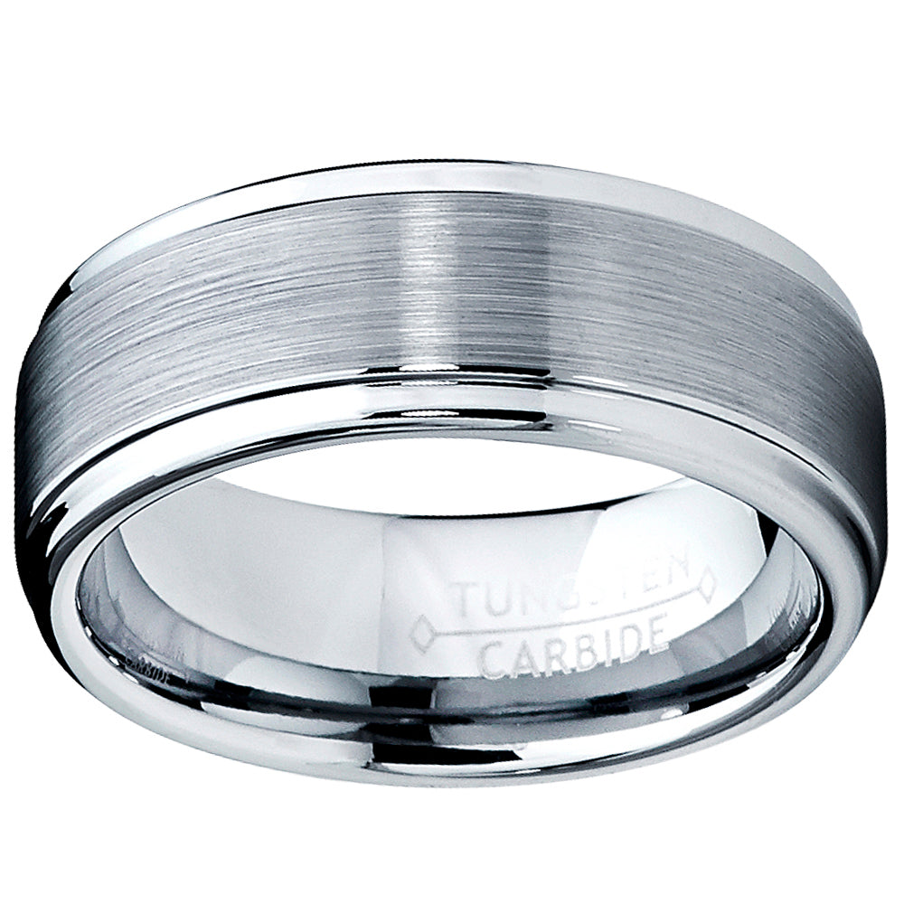 Men's Tungsten Ring Matte Finish High Polish Wedding Band Silver 8MM Comfort-fit