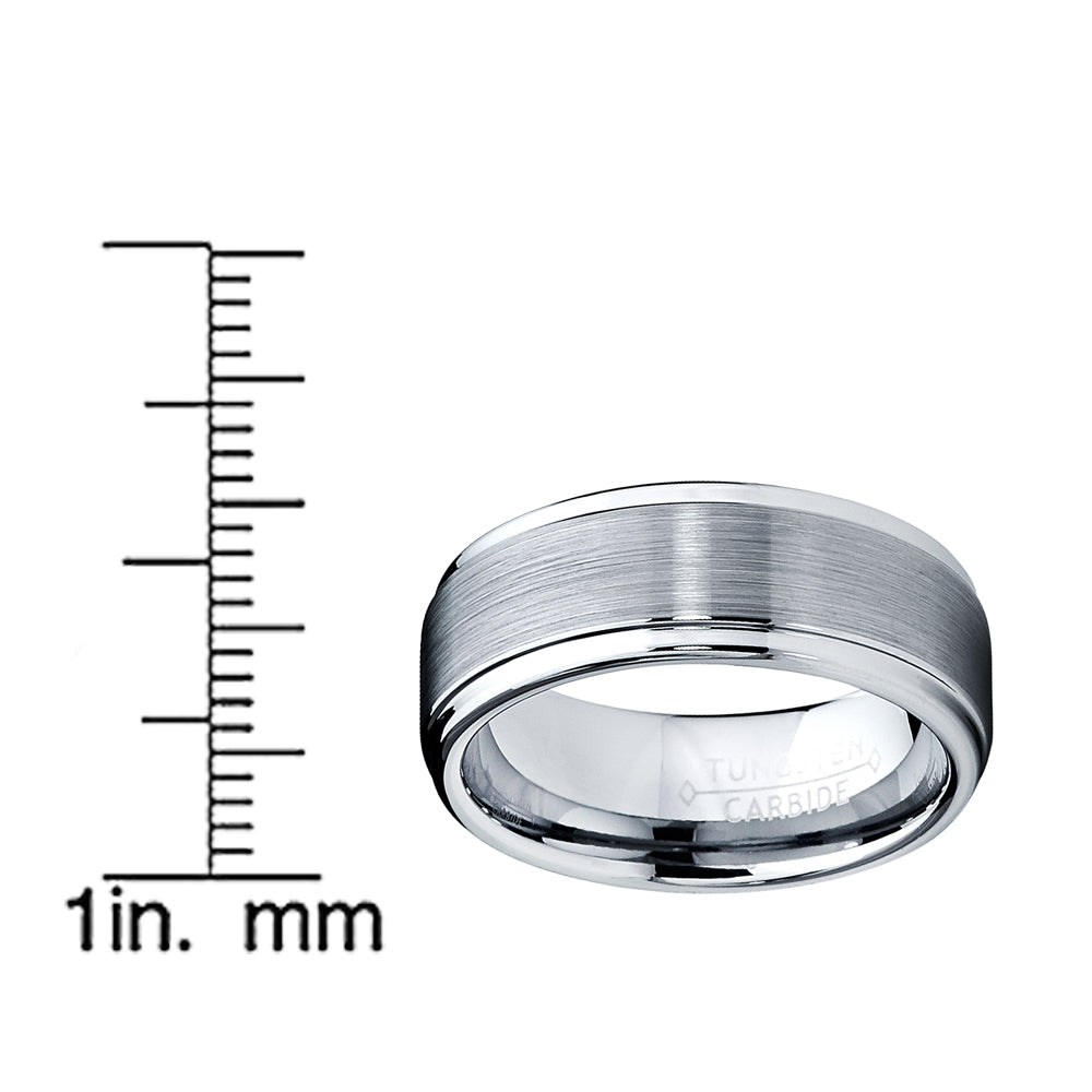 Men's Tungsten Ring Matte Finish High Polish Wedding Band Silver 8MM Comfort-fit