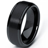 Men's Black Tungsten Ring Matte Finish High Polish Wedding Band 8MM