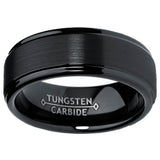 Men's Black Tungsten Ring Matte Finish High Polish Wedding Band 8MM