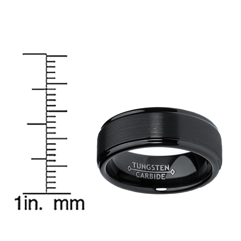 Men's Black Tungsten Ring Matte Finish High Polish Wedding Band 8MM