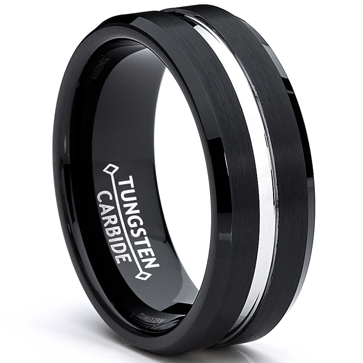 8MM Two Tone  High Polish / Matte Finish Men's Tungsten Ring Wedding Band Sizes 6 to 15