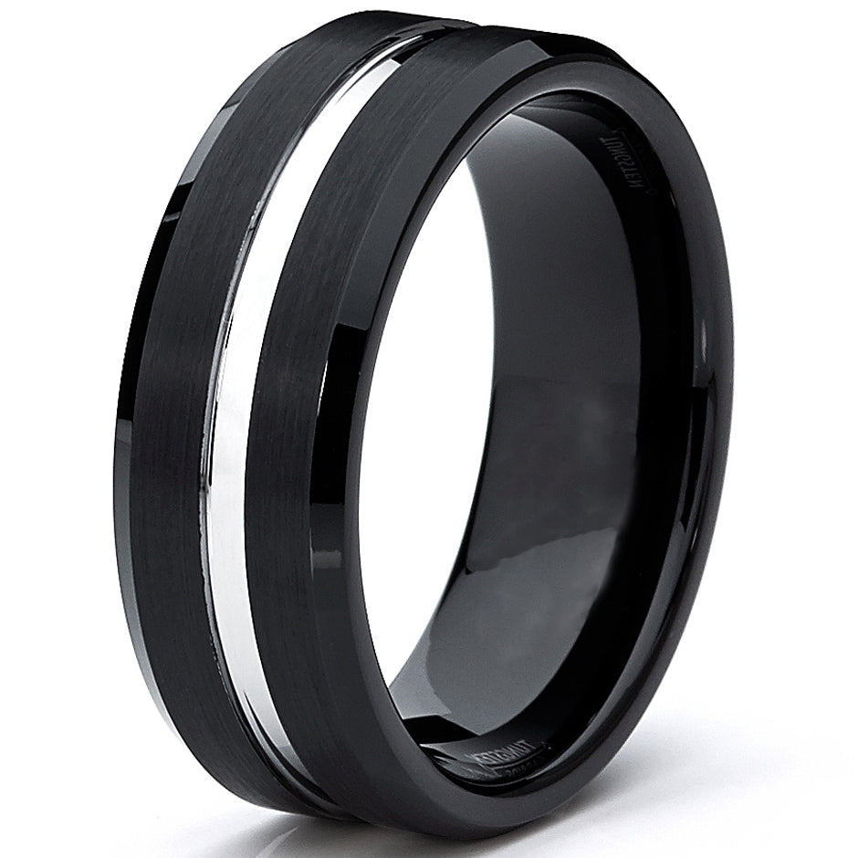 8MM Two Tone  High Polish / Matte Finish Men's Tungsten Ring Wedding Band Sizes 6 to 15