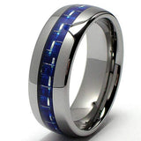 Men's 8MM Dome Tungsten Carbide Ring Wedding Band W/ Blue Carbon Fiber Inlay Sizes 6 to 13