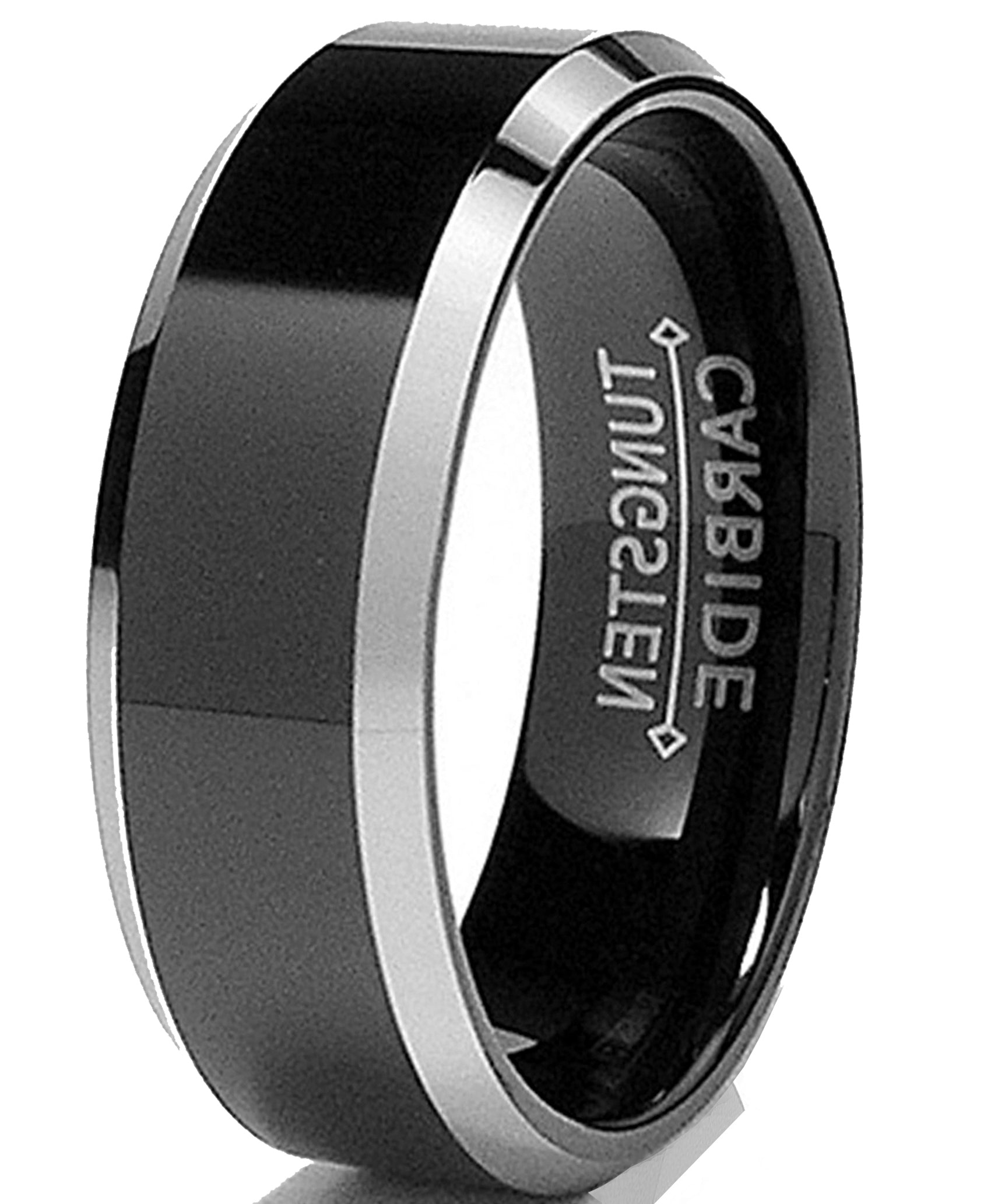 Men's 8MM Flat Top Two Tone Black Tungsten Ring Wedding Band Sizes 5 to 15
