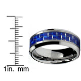 Women's 8MM Flat Top Tungsten Carbide Ring Wedding Blue Carbon Fiber Inlay Sizes 7-13