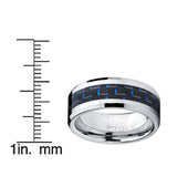 8MM Men's Tungsten Carbide Ring W/ BLACK & BLUE Carbon Fiber Inaly Sizes 5 to 15