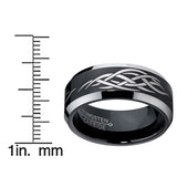 8MM Black Men's Tungsten Ring with Laser Etched Tribal Design Sizes 7 to 13