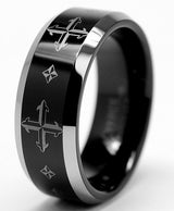 Men's 8MM Two Tone Tungsten Ring, Band with Laser Etched Cross Design Sizes 8 to 12