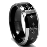 Men's 8MM Two Tone Tungsten Ring, Band with Laser Etched Cross Design Sizes 8 to 12
