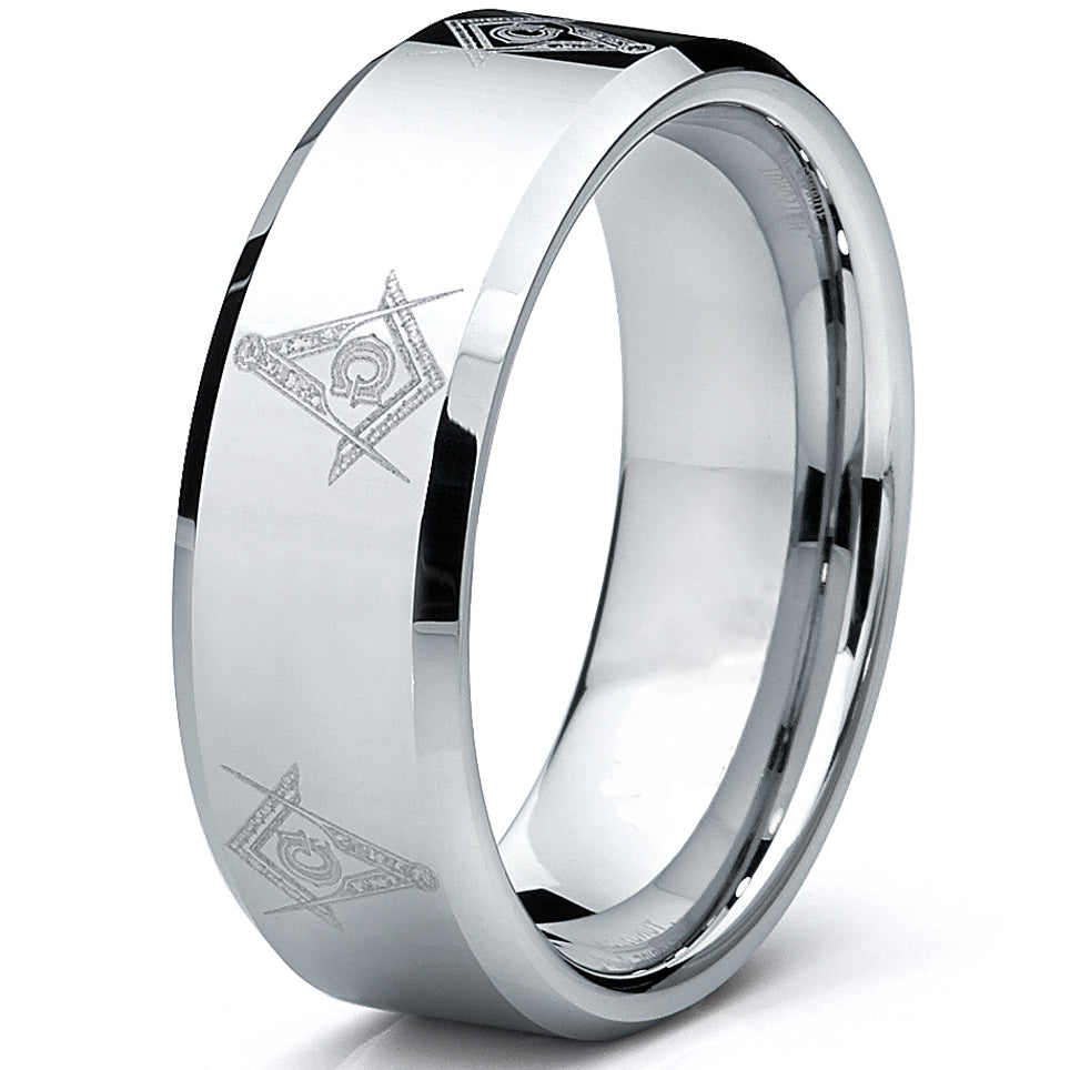 8MM FREEMASON MASONIC Tungsten Carbide Ring Men's Bands Sizes 7 to 15