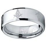 8MM FREEMASON MASONIC Tungsten Carbide Ring Men's Bands Sizes 7 to 15