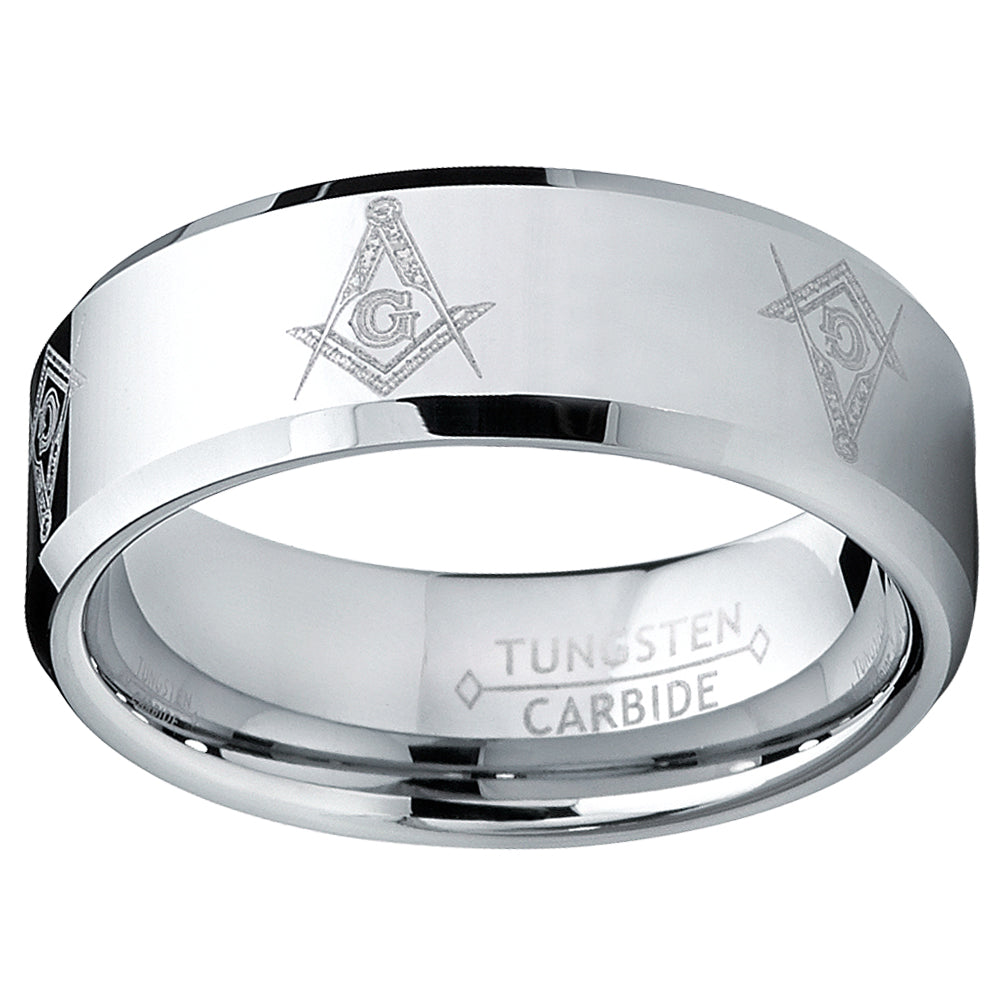 8MM FREEMASON MASONIC Tungsten Carbide Ring Men's Bands Sizes 7 to 15