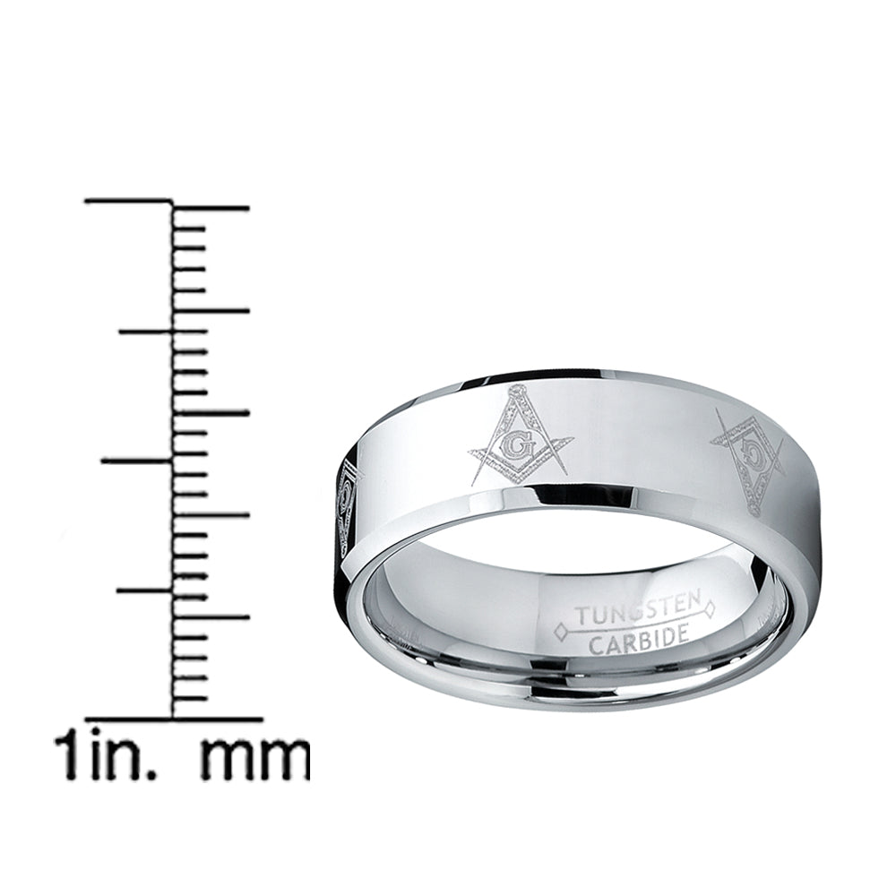 8MM FREEMASON MASONIC Tungsten Carbide Ring Men's Bands Sizes 7 to 15