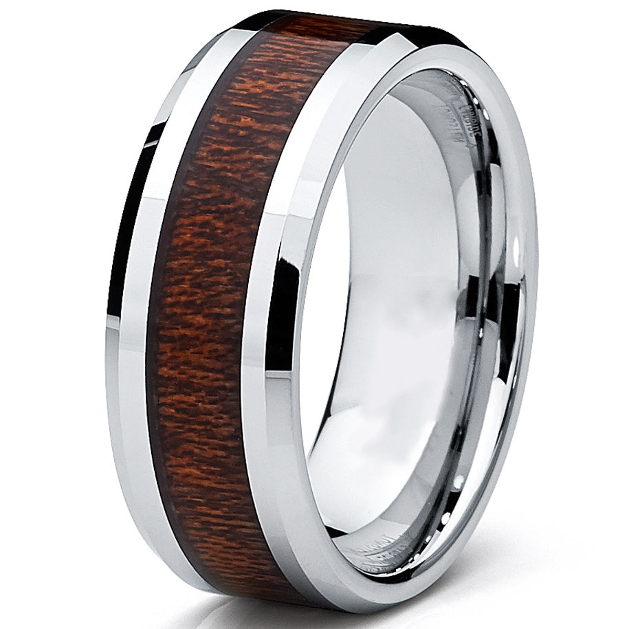 8MM Men's Tungsten Carbide Ring Wedding Band Wood Inlay Sizes 7 to 13
