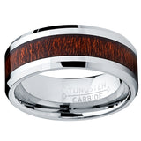 8MM Men's Tungsten Carbide Ring Wedding Band Wood Inlay Sizes 7 to 13
