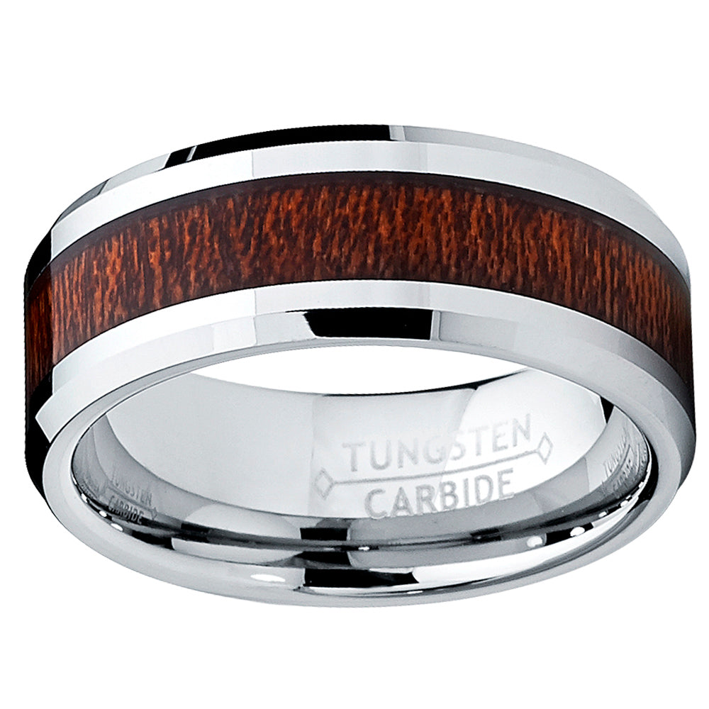 8MM Men's Tungsten Carbide Ring Wedding Band Wood Inlay Sizes 7 to 13