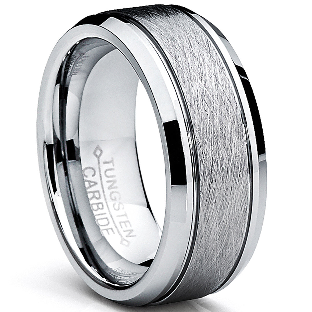 Tungsten Carbide Men's Brushed Center Wedding Band Ring, Comfort Fit ,8 mm Sizes 7 to 15