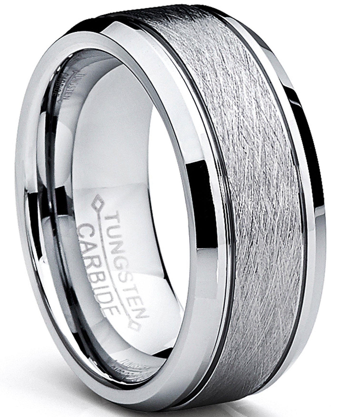 Tungsten Carbide Men's Brushed Center Wedding Band Ring, Comfort Fit ,8 mm Sizes 7 to 15