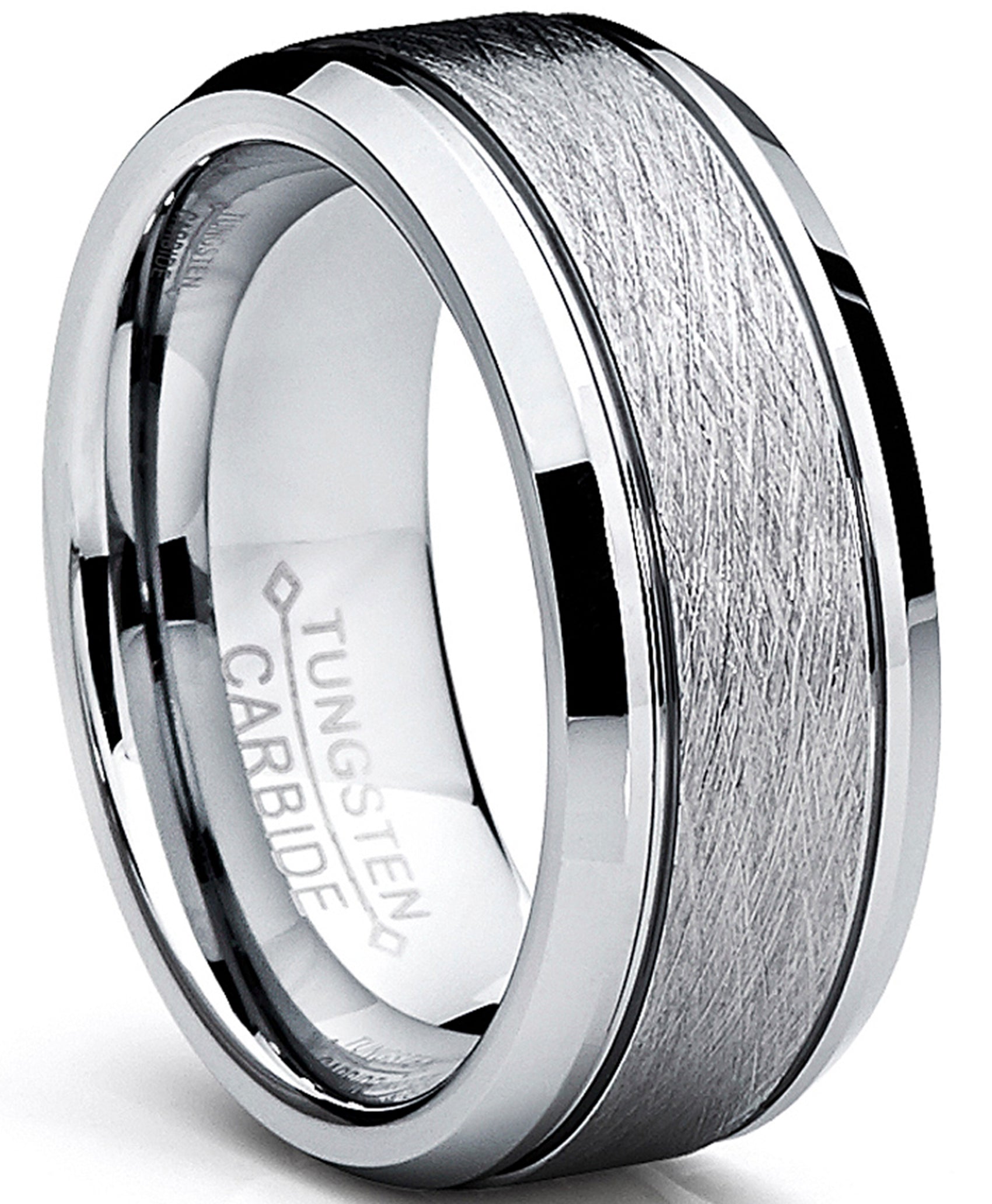 Tungsten Carbide Men's Brushed Center Wedding Band Ring, Comfort Fit ,8 mm Sizes 7 to 15