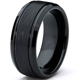 Tungsten Carbide Men's Black Brushed Textured Center Ring Band, 8 mm Comfort Fit Sizes 7 to 15