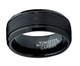 Tungsten Carbide Men's Black Brushed Textured Center Ring Band, 8 mm Comfort Fit Sizes 7 to 15