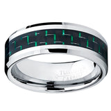 9MM Men's Tungsten Carbide Ring W/ BLACK & GREEN Carbon Fiber Inaly Sizes 7 to 13