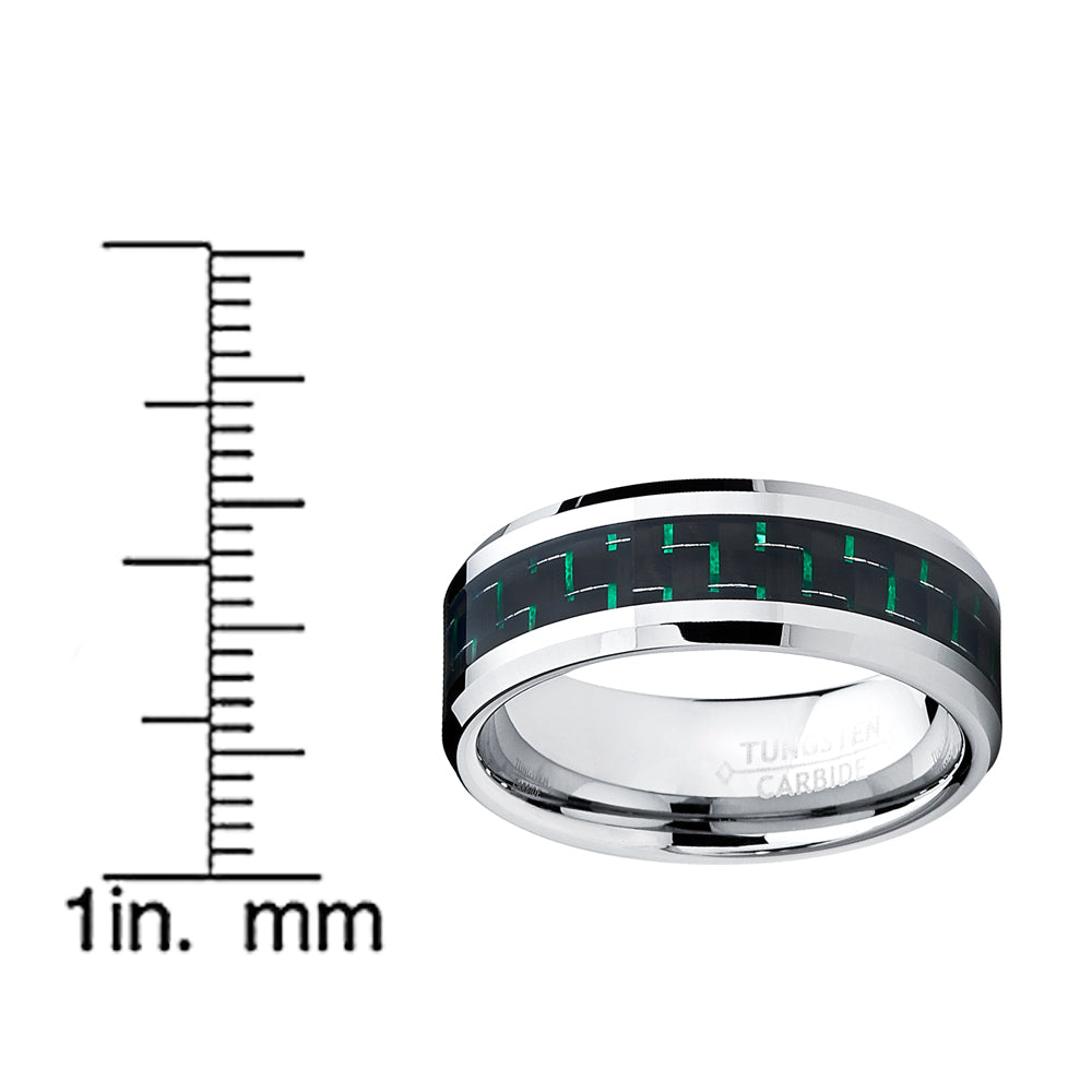 9MM Men's Tungsten Carbide Ring W/ BLACK & GREEN Carbon Fiber Inaly Sizes 7 to 13