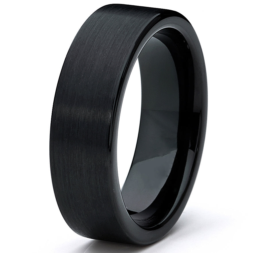 Tungsten Carbide Men's Black Unisex Wedding Band Ring 7MM Sizes 5 to 15